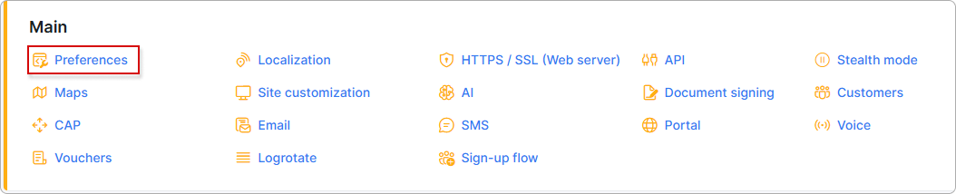 Preferences navigation link