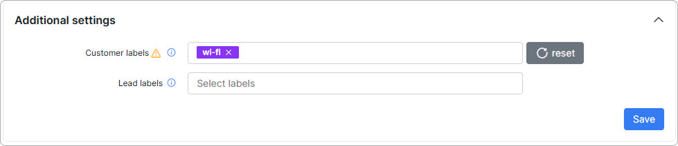 Sign-up flow Additional settings with Customer labels and Lead labels selectors