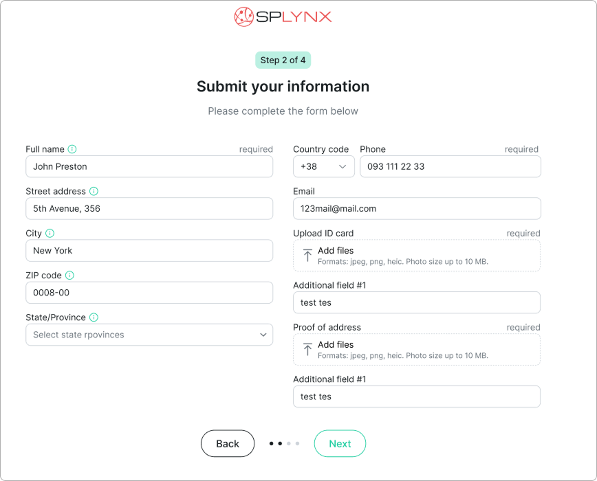 Sign-up Submit your information step with the registration form