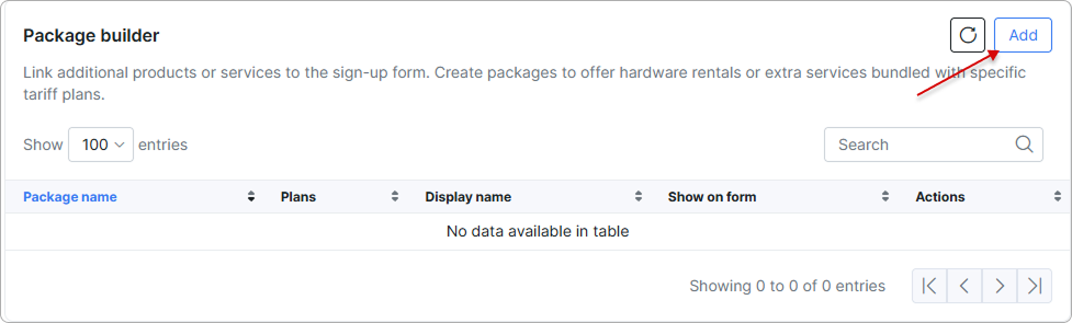 Package builder table