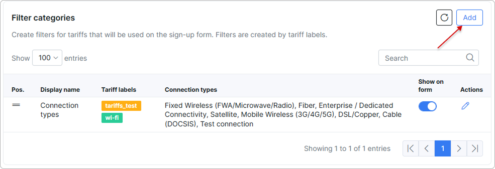 Sign-up flow Filter categories and Package builder tables