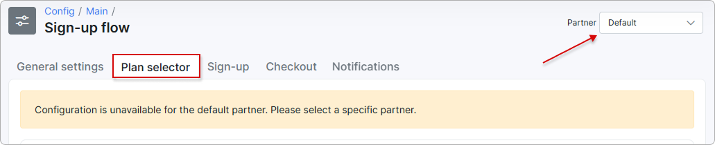Sign-up flow Plan selector tab with the Tariffs section