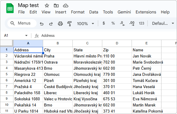 CSV file example