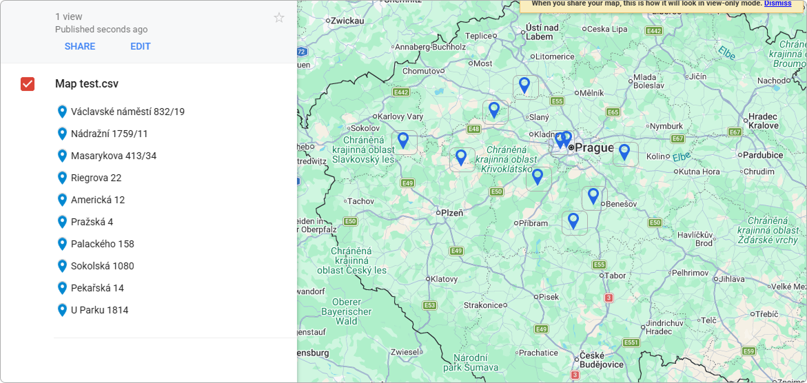 Markers on the map