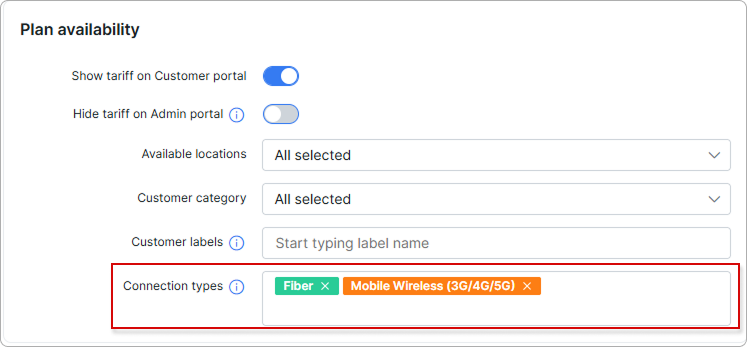 Linked connection types within the internet plan