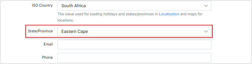 State/Province field on the Company information page