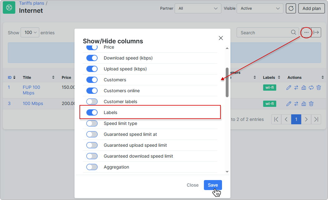 Labels column enabled