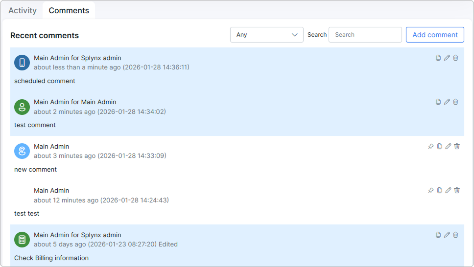 Recent comments list