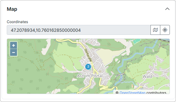 Map section with coordinates and customer location on OpenStreetMap