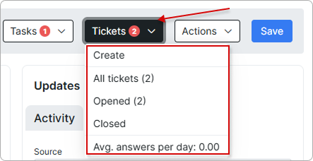Menu for tickets