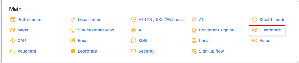 Customers configuration menu