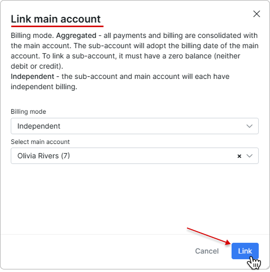 Linking main account window