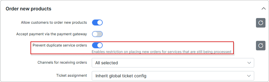 Prevent duplicate service orders toggle