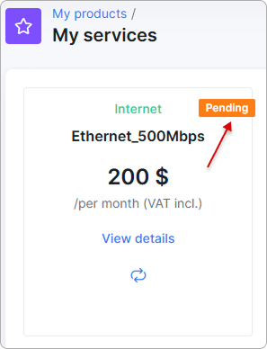 Service with the Pending status on My services page