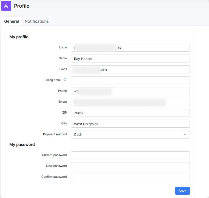 Profile page