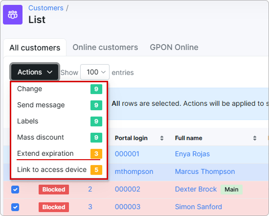 Extend expiration option in the mass action menu