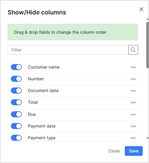 Column toggles