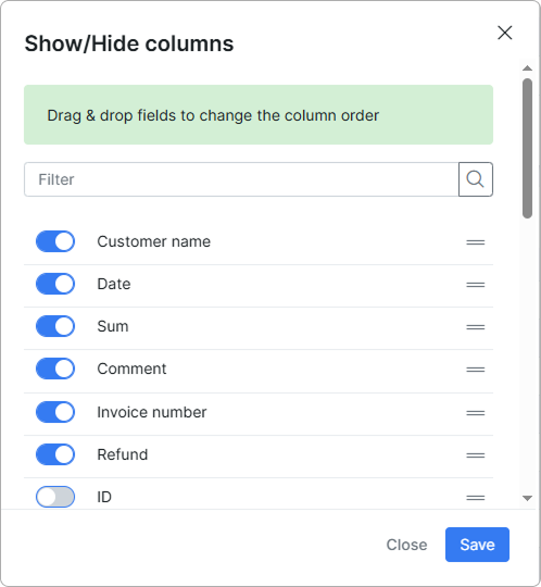 Column toggles