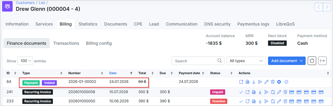 Payment with the Voided status