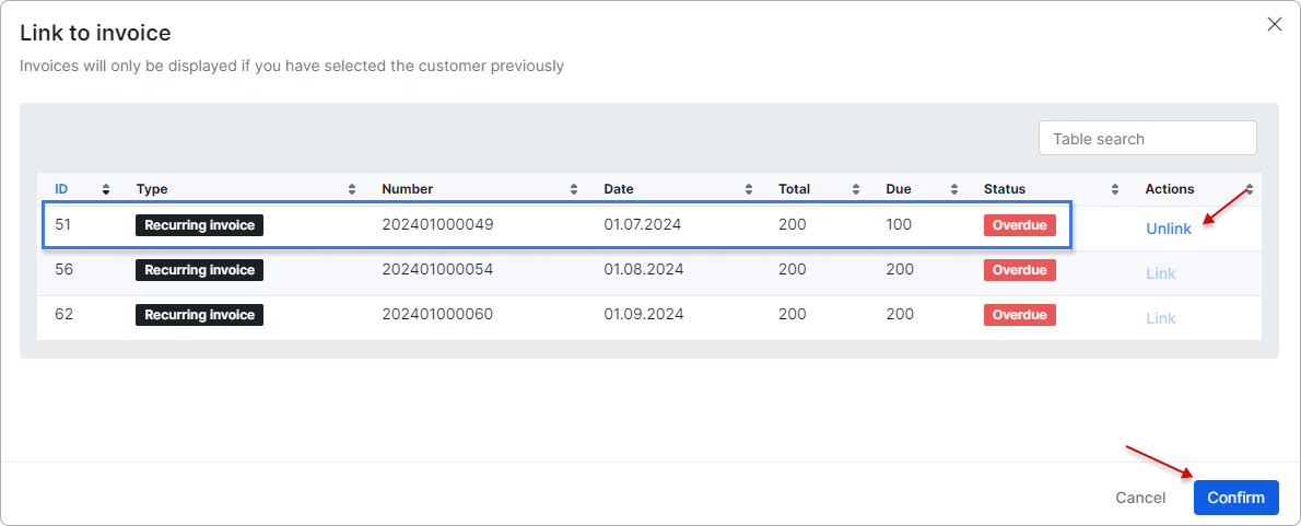 Linked invoice