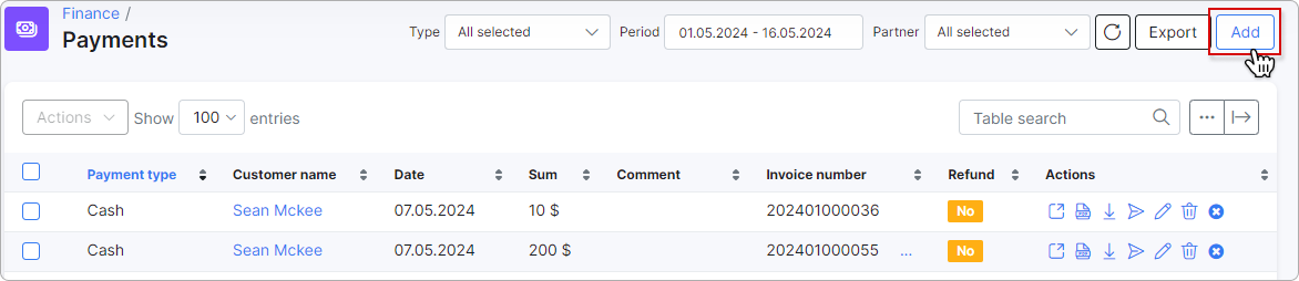 Adding a mass payment