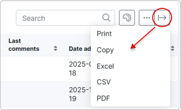 Export options