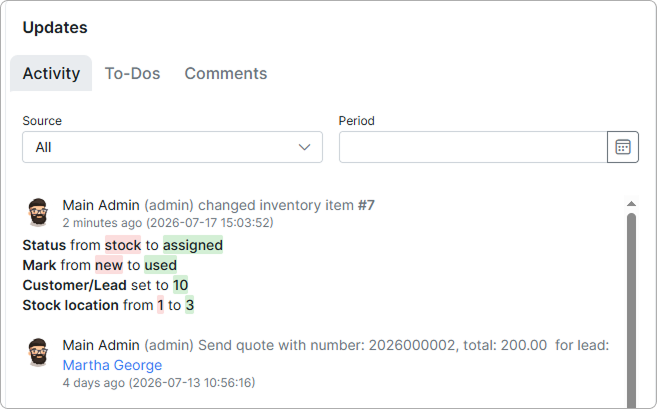 Activity tab