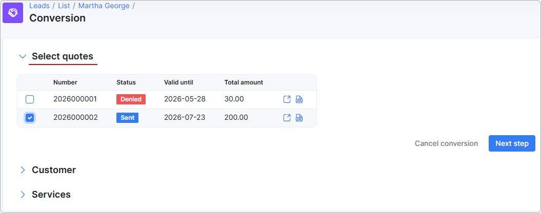 Conversion — Select quotes block