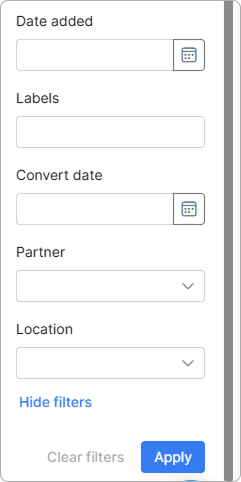 Expanded filter panel with additional fields and the Apply button