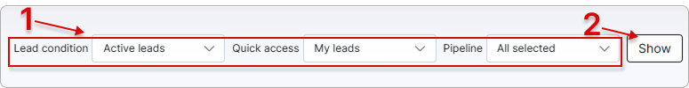 Filter parameters with the Show button