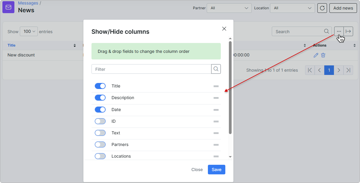Show/Hide columns window