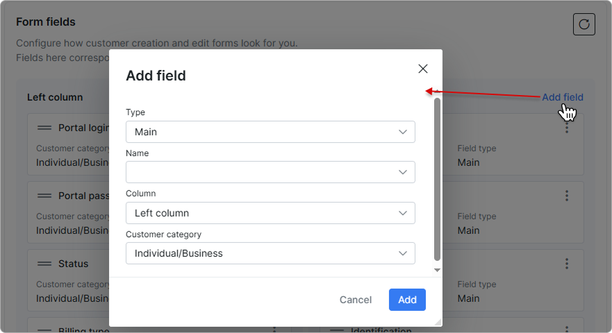 Add field dialog