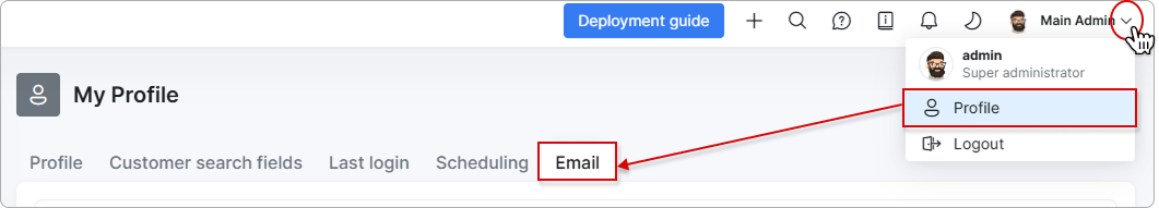 Email tab
