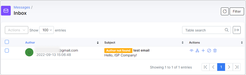 Inbox message example