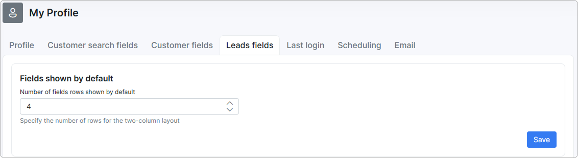 Default fields block with the number of field rows setting