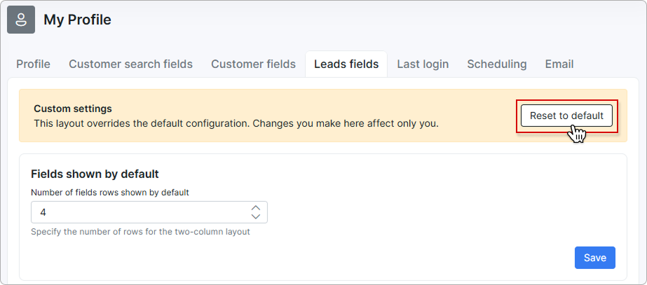 Reset to default button