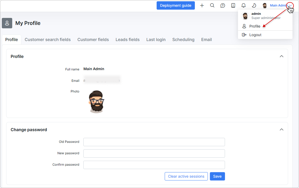 My Profile interface