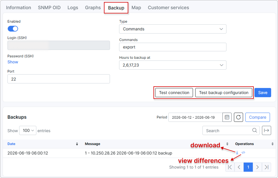 Backup configuration interface
