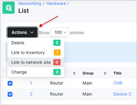 Mass actions on the hardware list