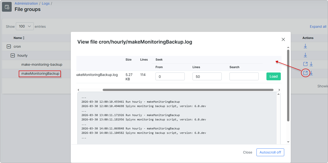 Location of monitoring device backup logs