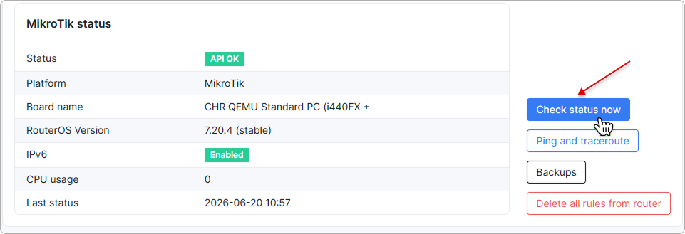 Check status now button location