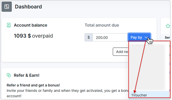 Balance top-up button
