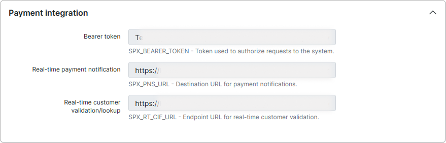 Payment integration section
