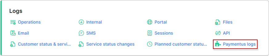 Paymentus logs under the Logs section