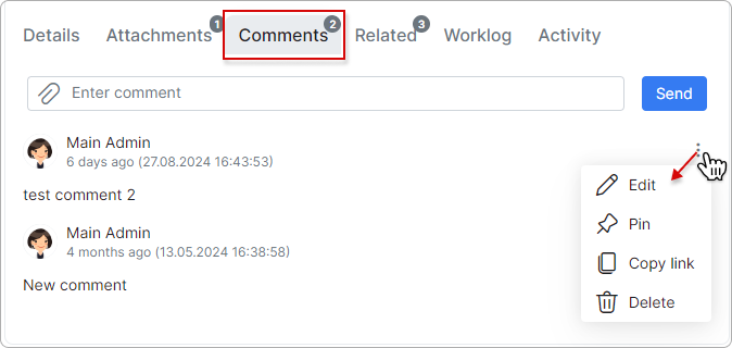 Comments tab