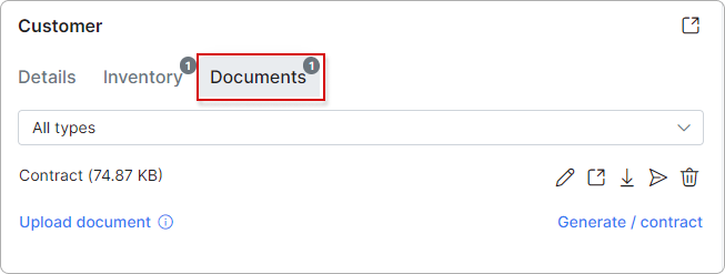 Documents tab with icons for management its items