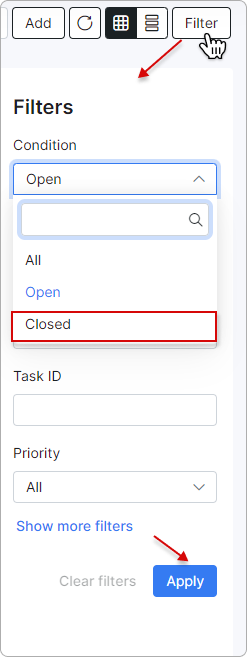 Filter for closed tasks