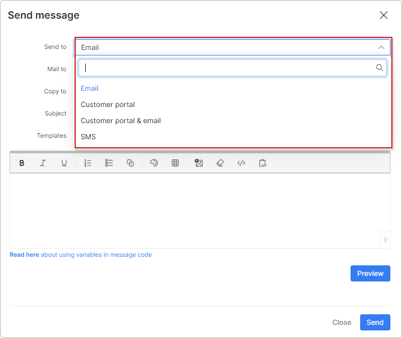 Form for sending messages