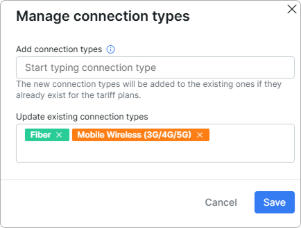 Manage connection types window