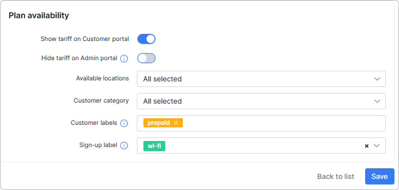 Plan availability section